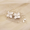 Pettine per capelli da sposa con fiori d'argento, perle e cristalli per acconciature di nozze - Argento