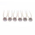 Set van 6 roségouden U-vormige haarspelden met fonkelende strass-bolvormige versiering - Roségoud