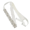 Elegant bridal sash with wavy sparkling rhinestones and white satin ribbon for dresses - Ivory White Satin Ribbon