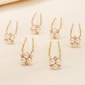 Set di 6 forcine a U dorate con perle bianche e strass brillanti per acconciature eleganti - Oro (HS-J3281G)