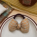 Élastique à cheveux avec nœud à carreaux marron et bleu pour une coiffure chignon douce - Nœud à Carreaux Jaune (NK1705)
