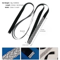 Detail showing hand-beaded silver rhinestones on a black satin bridal belt with dimensions - Black