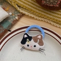 Chouchou chat en tissu avec broderies et perles sur un bandeau élastique bleu - Chat aux Perles Tricolores (NK1705)