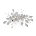 Squisito pettine per capelli floreale argento con perle e strass da sposa - Argento