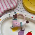 Élastique à cheveux fait main en coton et lin avec motif chiot à pois roses pour filles - Pink Polka Dot Puppy