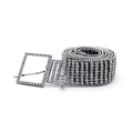 Lussuosa cintura moda argento con strass in cristallo integrale e fibbia quadrata lucida - 105cm / Argento (WS-J045)