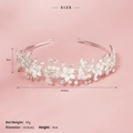 Cerchietto da sposa fatto a mano con fiori bianchi e perle, misura 14,5 cm per 3 cm - Argento (TS-J2763)