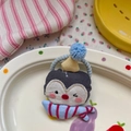 Élastique à cheveux en tissu motif pingouin brodé avec petit bonnet à pompon bleu - Pince Pingouin