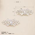 Detail showing dimensions 6.5x2.5cm of rhinestone shoe clips with silver base and crystals - Butterfly Cluster (SC-J015)