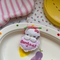 Élastique à cheveux Hello Kitty brodé avec cœur à carreaux rose et dentelle blanche - Chat KT Rose