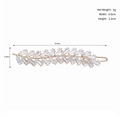 Detailed view of leaf-shaped rhinestone hair clip with dimensions 6.6cm by 1.2cm - Gold (HS-J6382)