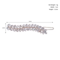 Detailed dimensions of silver leaf hair clip with marquise cut zircons, 70mm length - Rose Gold (HS-J6381)