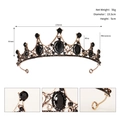 Couronne de mariée baroque avec strass noirs montrant les dimensions et le poids précis - Style Cour Classique Couronne Creuse (TS-J2853) / Or Antique Noir