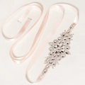 Luxurious bridal satin belt with marquise rhinestone floral applique for wedding dresses - Pink