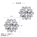 Close-up of crystal shoe clips with 5.5cm width and detailed dimensions on white background - Faceted Cluster (SC-J076)