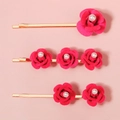 Set di tre fermagli per capelli con rose fiorite, perle e spille in lega dorata - Combinazione Fiori Rosa Rosso / Rosa Rosso