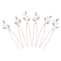 Set di 6 forcine da sposa in oro rosa con perle bianche e cristalli lucidi decorativi - Oro rosa