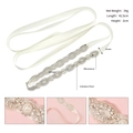 Detail view of bridal sash with rhinestones and imitation pearls on white satin ribbon - Silver (WS-J195)