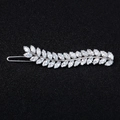 Silver metal hair clip featuring leaf-shaped zircon crystals on a black texture - Silver (HS-J6381)