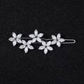 Elegant silver hair clip with four sparkling zircon flowers on a dark background - Silver (HS-J6384)