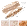 Elegant champagne bridal sash with hand-made fabric flowers and rhinestones - Pink