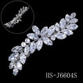 Elegant leaf-shaped hair clip with marquise zircons and silver spring mechanism - Silver (HS-J6604)