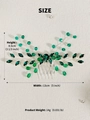 Especificaciones de tamaño del peine de novia hecho a mano con cristales verdes - Estilo Hoja Strass Esmeralda Plata (HS-J6812)