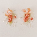 Handmade bridal hair clips with orange resin flowers and pearls for Chinese style weddings - Orange-Red Resin Flower Style (HS-J6758)