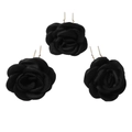 Set di tre forcine per capelli con rose in raso nero con petali in tessuto e forcelle metalliche a U - Nero HS-J6420 / Nero