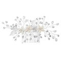 Pettine per capelli da sposa argento con perle e cristalli, design floreale - Argento (HS-J4497S)