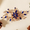 Handmade bridal hair comb with navy marquise crystals and pearls in gold finish - Blue