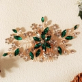 Exquisite bridal hair comb with emerald marquise stones, clear rhinestones and pearls - Green
