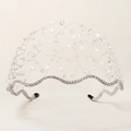 Cerchietto corona vintage in filo d'argento con perle di cristallo e strass luminosi - Bianco