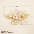 Dettaglio del pettine da sposa con dimensioni 10cm x 6,5cm e perle bianche eleganti - Pettine per Capelli Dorato (HS-J5048G) / Oro