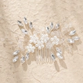 Pettine per capelli da sposa argento con perle e strass su carta beige strutturata - Argento