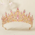 Detailed macro of golden wedding crown with pink waterdrop crystal and rhinestones - Gold Base Light Pink Stone