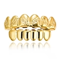 Επίχρυσο σετ hip hop grillz με χαραγμένο διαμαντένιο σχέδιο και γυαλιστερό φινίρισμα - Χρυσό Σετ