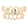Polished 18K gold-plated hip hop grillz set featuring top and bottom hollow frame rows - Style 7 / Set / Gold