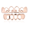 Detail view of rose gold hollow frame hip-hop grillz for upper and lower teeth set - Style 7 / Set / Rose Gold