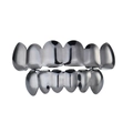 Polished gunmetal hip hop grillz set for top and bottom teeth with a shiny reflective finish - Style 2 / Set / Gun Black