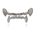 Polished silver hip hop grillz set featuring prominent fangs on a clean white background - Style 9 / Set / Gun Black