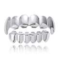 Gepolijste zilveren hiphop grillz-set voor boven- en ondertanden met spiegelreflectie - Zilveren Sieradenset