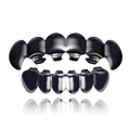 Hip hop tanden grillz set in gunmetal zwart met gepolijste spiegelafwerking en reflecties - Gun Black Set