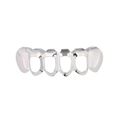 Gros plan de grillz hip hop en argent poli pour dents du bas avec design à six dents évidé - Bas / Argent