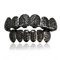 Hip hop grillz set in gunmetal black featuring industrial embossed pattern texture - Style 3 / Set / Gun Black