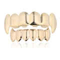 Polished gold vampire fangs grillz set for top and bottom teeth hip hop jewelry - Style 6 / Set / Gold