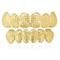 Hip hop vergulde grillz set met diamant geslepen ananas textuur en luxe spiegelreflectie - Set / Goud