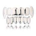 Polished silver vampire teeth grillz set for hip hop style and Halloween costumes - Style 6 / Set / Silver