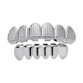 Hip hop silver plated grillz set featuring checkered texture top and polished bottom - Classic / Set / Silver