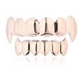 Hip hop rose gold vampire fangs grillz set with polished metallic mirror finish - Style 6 / Set / Rose Gold
